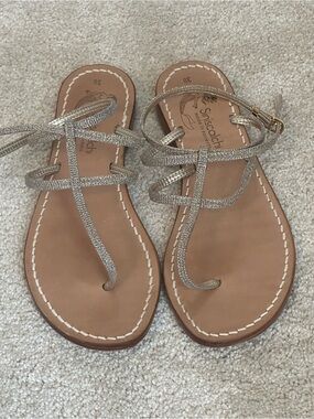 Italian Sparkle Gold Ankle-Strap Sandals for Women